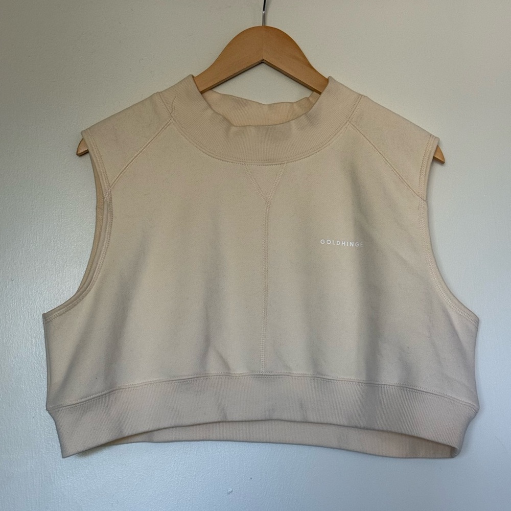 Women's Cream Cropped Sleeveless Sweatshirt Top